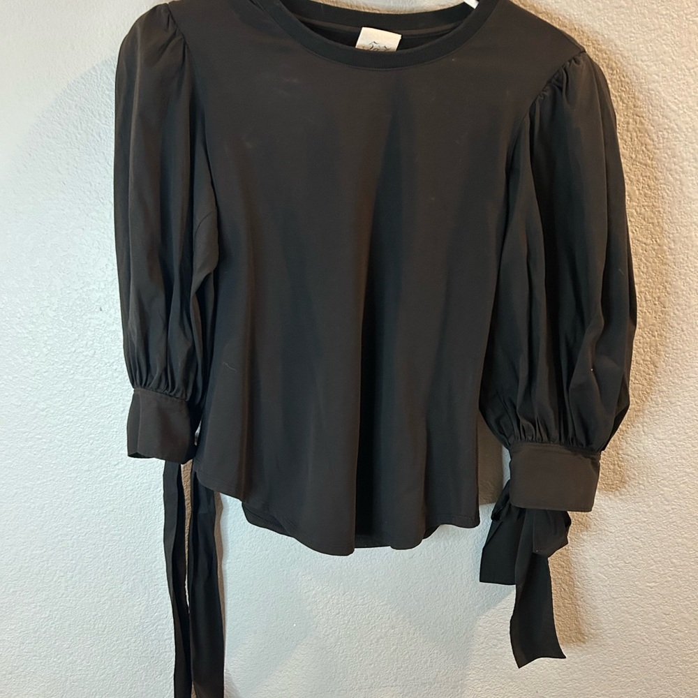 Cinq à Sept Black Blouse with Tie Sleeves